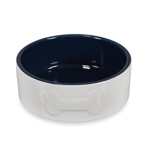 New Bone Ceramic Cream and Navy Dog Bowl